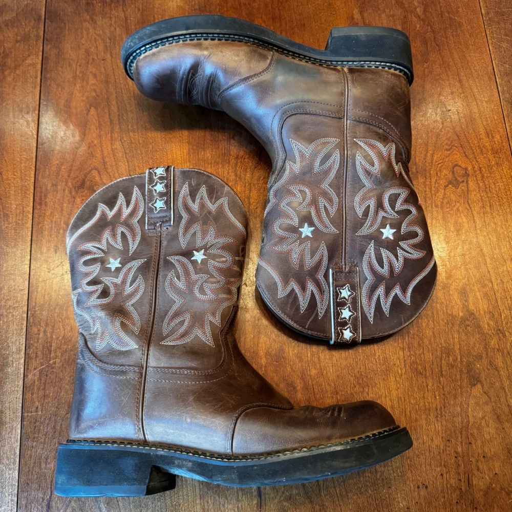 Ariat Western Boots Women 7 Brown Leather 10001132 Star Embroidered Cowgirl